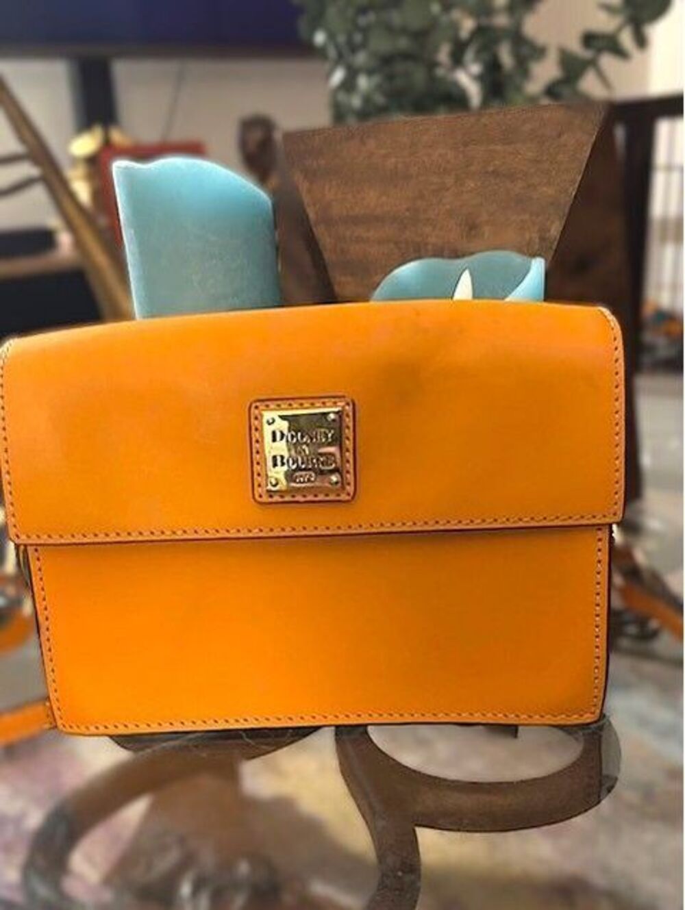 Dooney & Bourke Beacon Small East West Flap Leather Crossbody. (Orange)